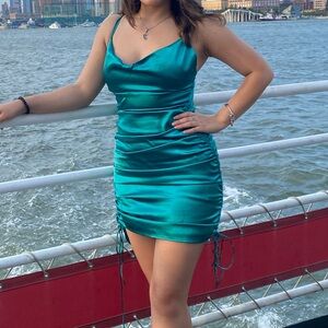 Emerald green silky dress